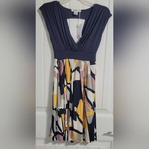 VENUS Lascana Wrap Look Dress Navy Blue and Multi colored Size XS